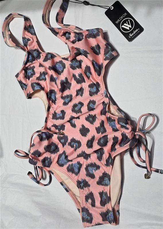 NWT Wildfox S Peach Blue Cheetah Print 1PC Animal Print Swimsuit Monokini 134371