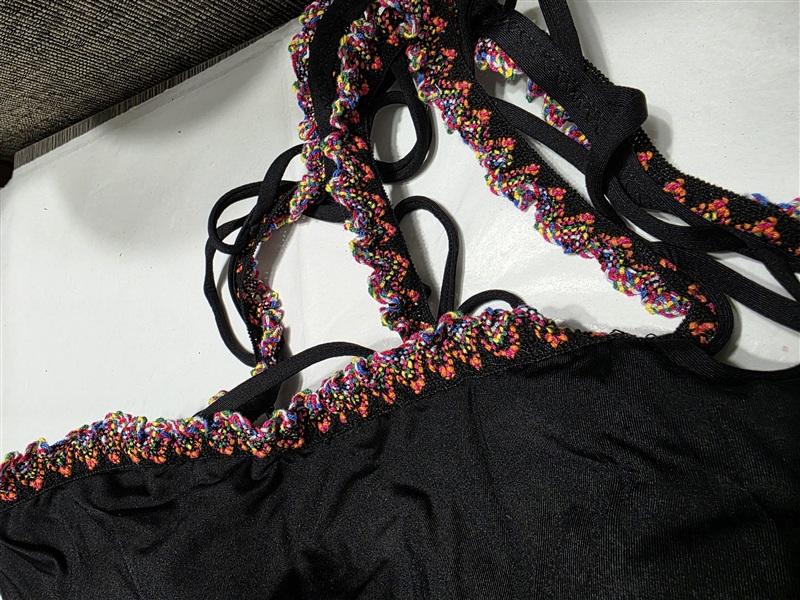 NWT Becca Virtue 1X Mardi Gras One Shoulder Tankini Swim Top Black 134372