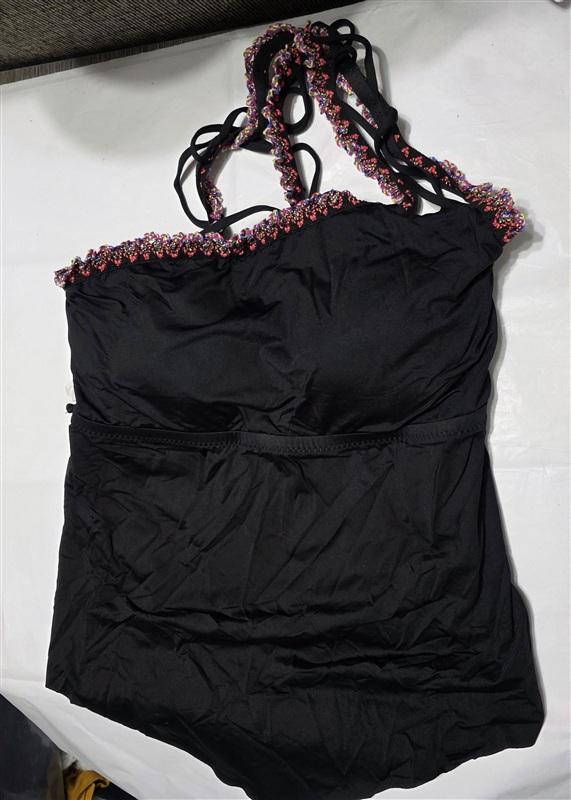 NWT Becca Virtue 1X Mardi Gras One Shoulder Tankini Swim Top Black 134372