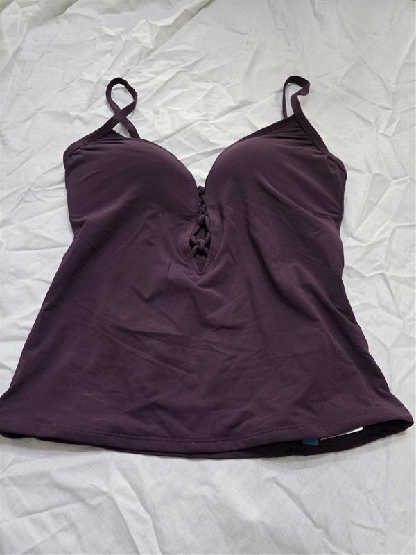 NWT Bleu Rod Beattie 8 Plunge Lace Up Push-Up Tankini Aubergine Purple 134373