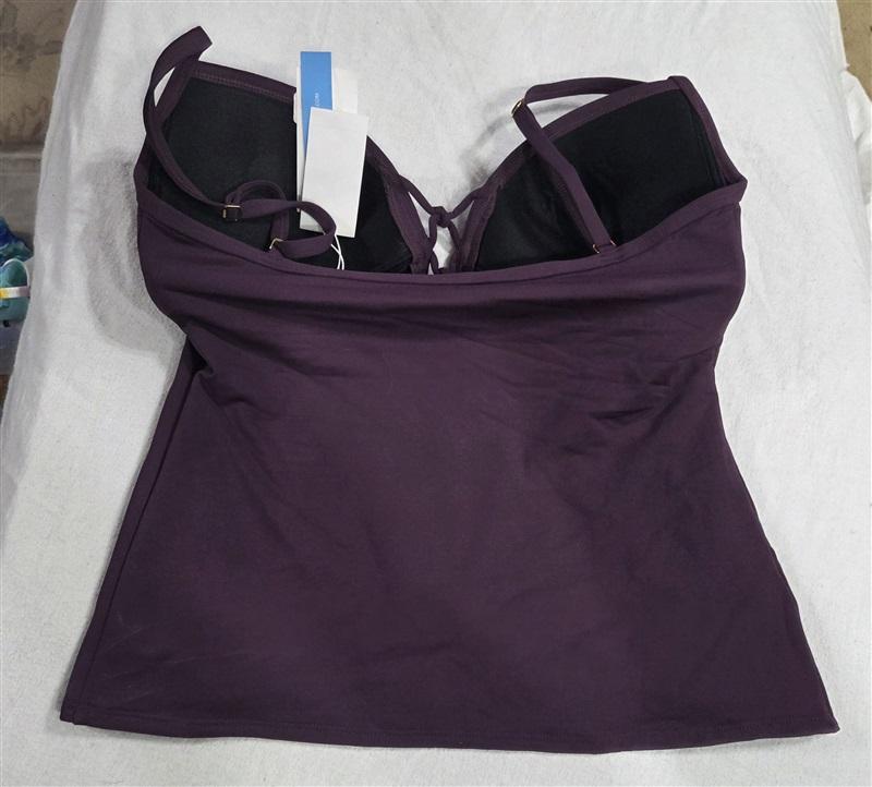 NWT Bleu Rod Beattie 8 Plunge Lace Up Push-Up Tankini Aubergine Purple 134373