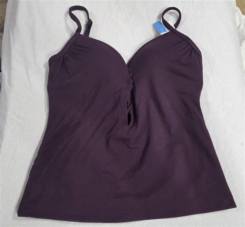 NWT Bleu Rod Beattie 8 Plunge Lace Up Push-Up Tankini Aubergine Purple 134373