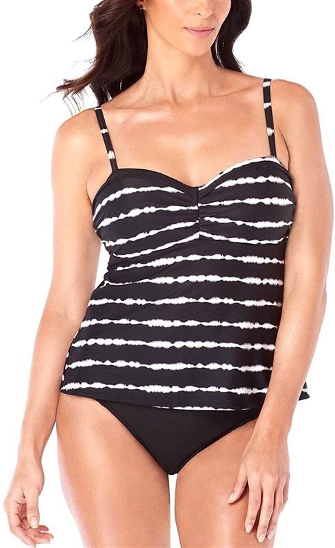 NWT Swim Solutions 14 Black & White Striped Bandeau Tankini 134375