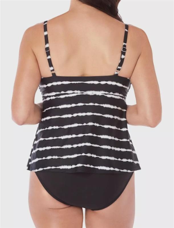 NWT Swim Solutions 14 Black & White Striped Bandeau Tankini 134375