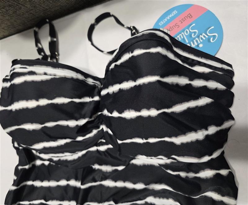 NWT Swim Solutions 14 Black & White Striped Bandeau Tankini 134375