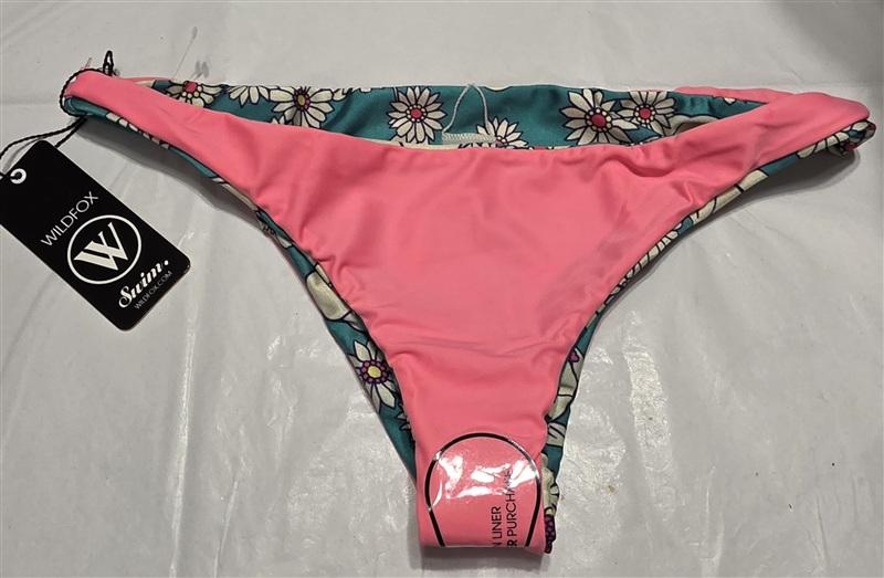 NWT WILDFOX M Green Daisy 60's Floral Reversible Bikini Bottoms Swim 134376