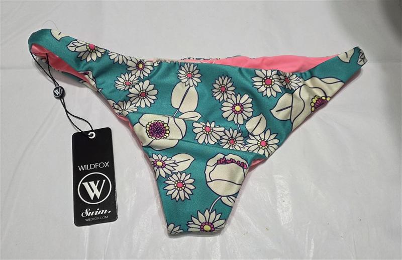 NWT WILDFOX M Green Daisy 60's Floral Reversible Bikini Bottoms Swim 134376