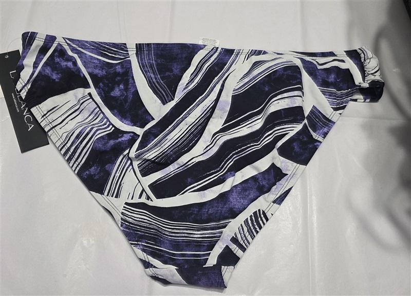 NWT La Blanca 14 Midnight Bali Hai Shirred Bikini Bottom Blue White 134381