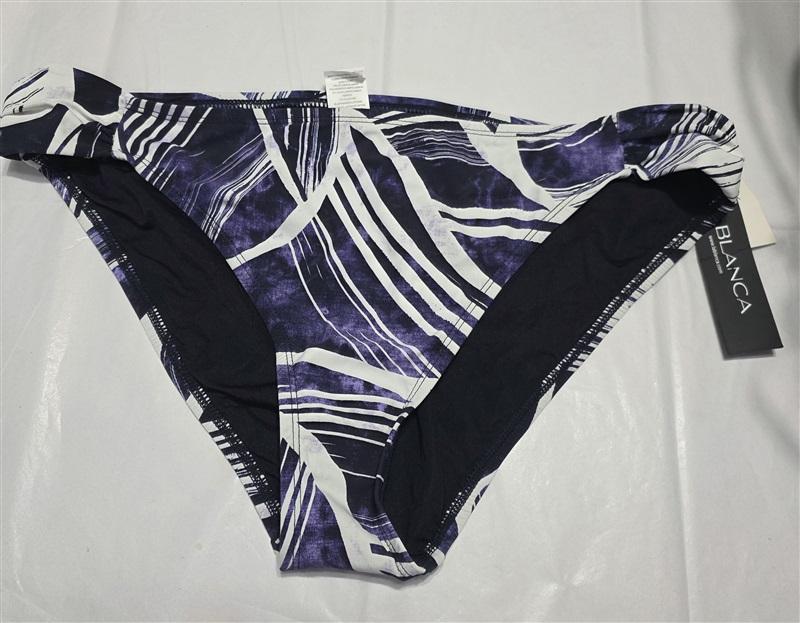 NWT La Blanca 14 Midnight Bali Hai Shirred Bikini Bottom Blue White 134381