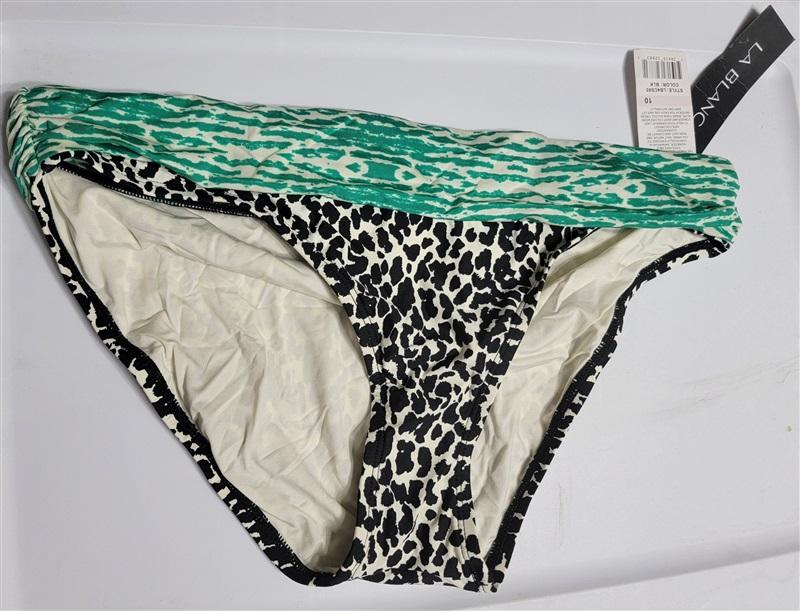 NWT La Blanca 10 Spot On Shirred Band Hipster Animal Print Green Black 134383