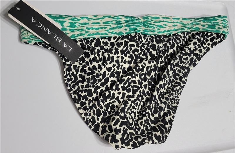 NWT La Blanca 10 Spot On Shirred Band Hipster Animal Print Green Black 134383