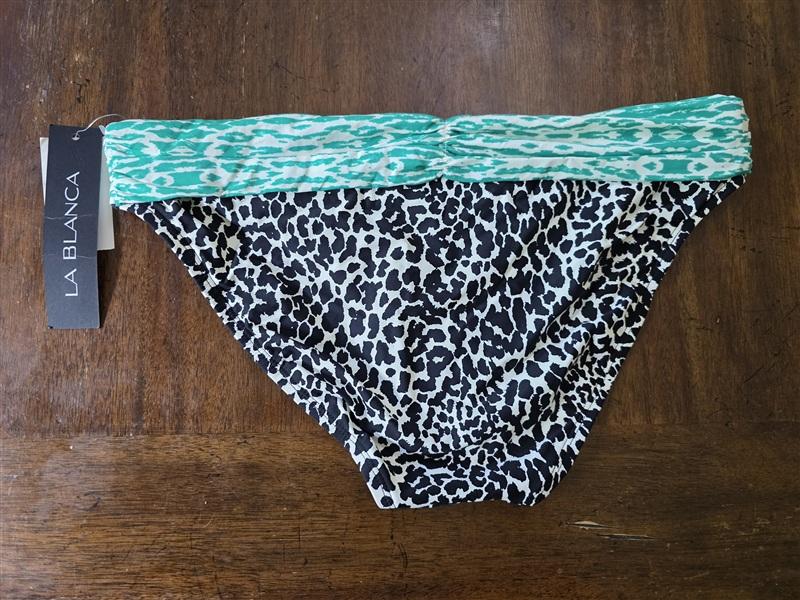 NWT La Blanca 10 Spot On Shirred Band Hipster Animal Print Green Black 134383
