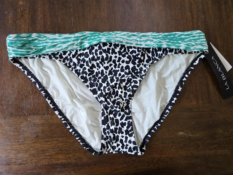 NWT La Blanca 10 Spot On Shirred Band Hipster Animal Print Green Black 134383