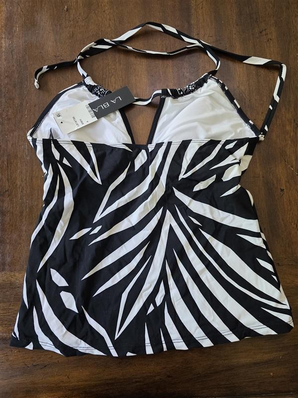 NWT La Blanca 4 Black & White High Neck Halter Tankini Swim Top 134386