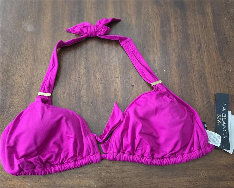 NWT La Blanca 34E Island Goddess Triangle Bikini Top Pink Magenta 134387