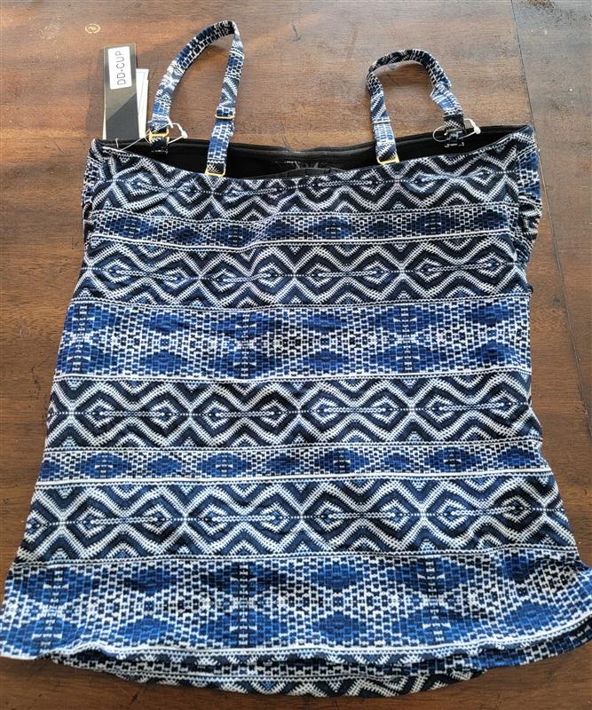 NWT La Blanca 36D Designer Jeans Aztec Blue Bandini Tankini Top Swimsuit 134390