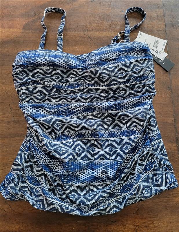 NWT La Blanca 36D Designer Jeans Aztec Blue Bandini Tankini Top Swimsuit 134390