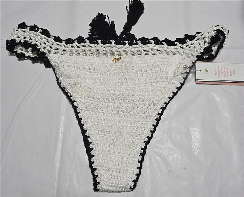 NWT PilyQ L Stardust Crochet Black White Bikini Bottoms STA-283T 134394
