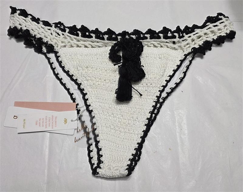 NWT PilyQ L Stardust Crochet Black White Bikini Bottoms STA-283T 134394