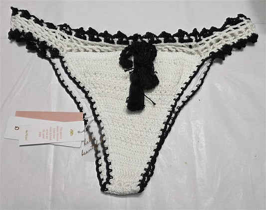 NWT PilyQ L Stardust Crochet Black White Bikini Bottoms STA-283T 134394
