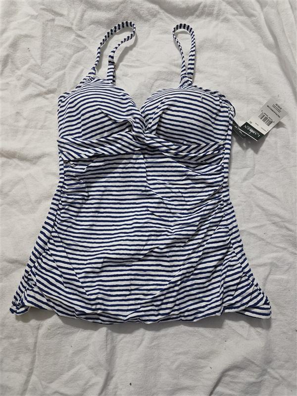 NWT Ralph Lauren 6 Painterly Stripe Underwire Tankini Swim Top Blue White 134397