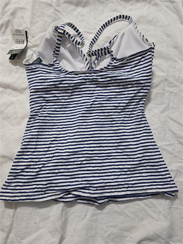 NWT Ralph Lauren 6 Painterly Stripe Underwire Tankini Swim Top Blue White 134397