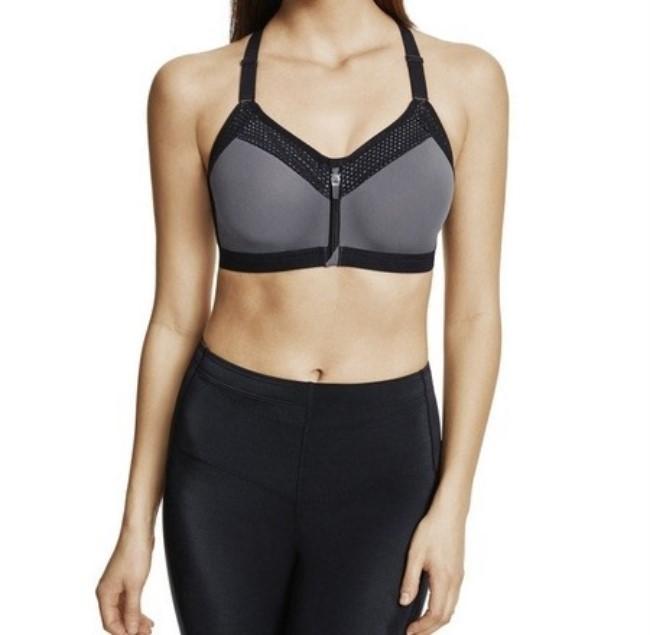 NWT Wacoal 30DD Contour Zip Front Sports Bra 853222 Gray Black 134401