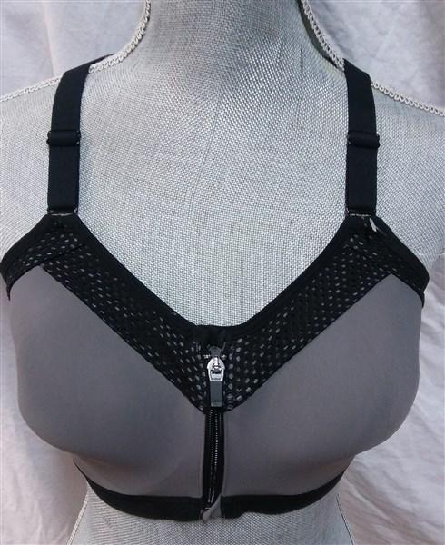 NWT Wacoal 30DD Contour Zip Front Sports Bra 853222 Gray Black 134401