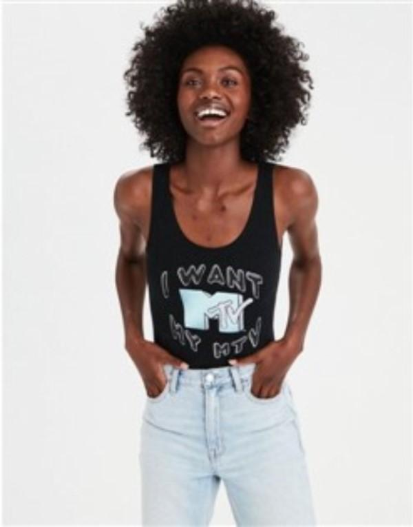 NWOT American Eagle M I Want My MTV High Cut Body Suit Cotton 134402