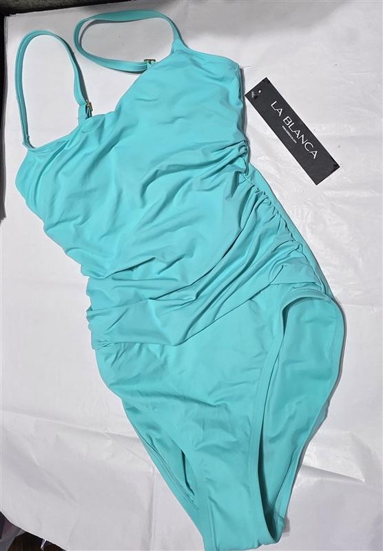 NWTD La Blanca 6 Island Goddess Lingerie Maillot Aqua 1pc Swimsuit 134408