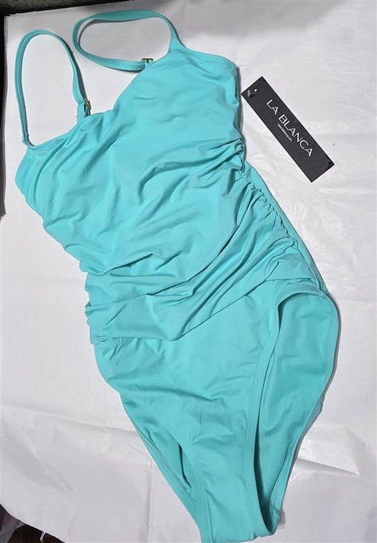 NWTD La Blanca 6 Island Goddess Lingerie Maillot Aqua 1pc Swimsuit 134408