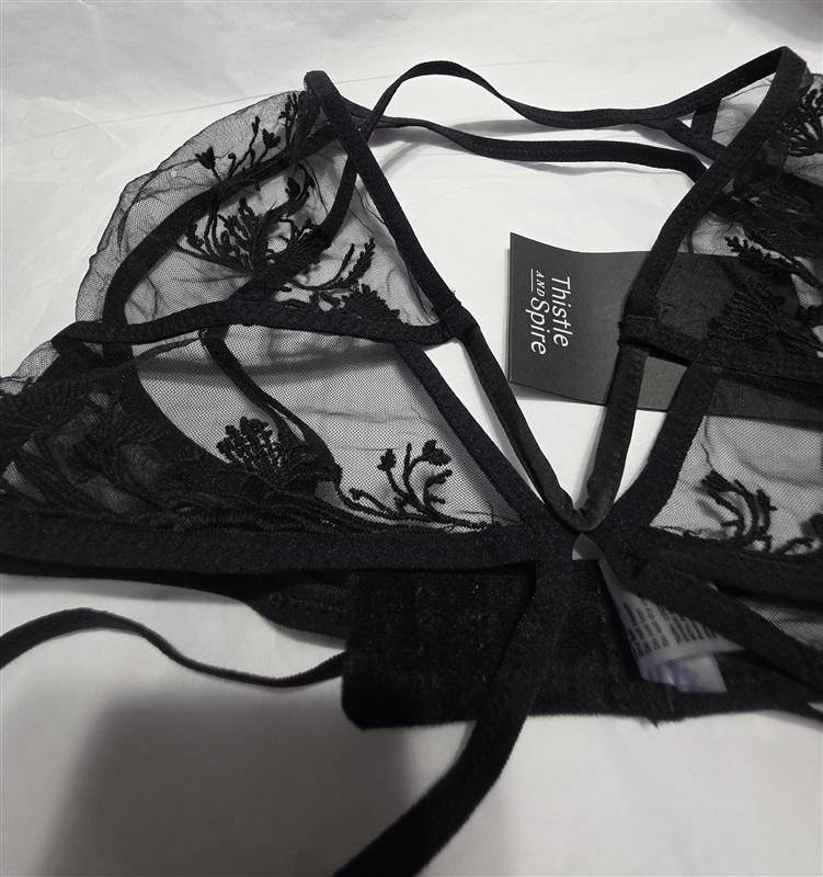 NWT Thistle & Spire XS Mulberry Bralette Sheer Black Floral Bra 134410