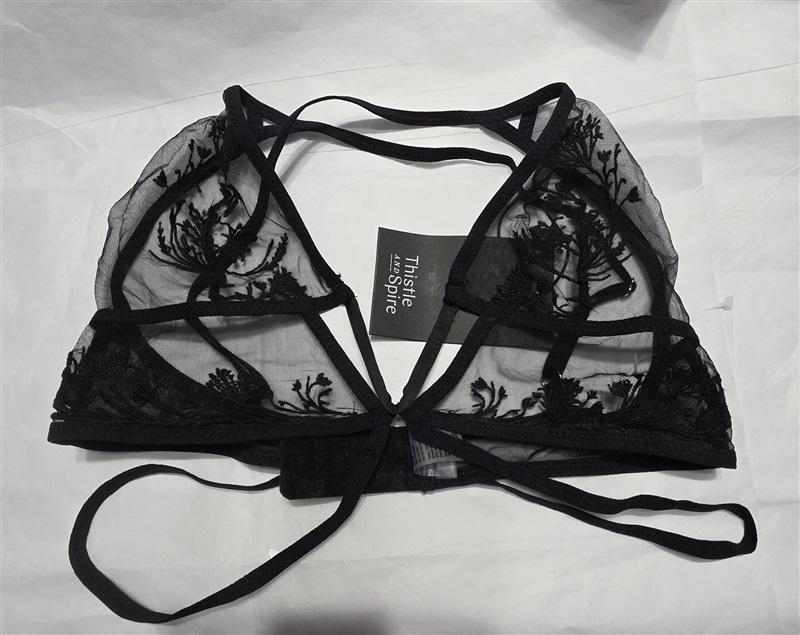 NWT Thistle & Spire XS Mulberry Bralette Sheer Black Floral Bra 134410
