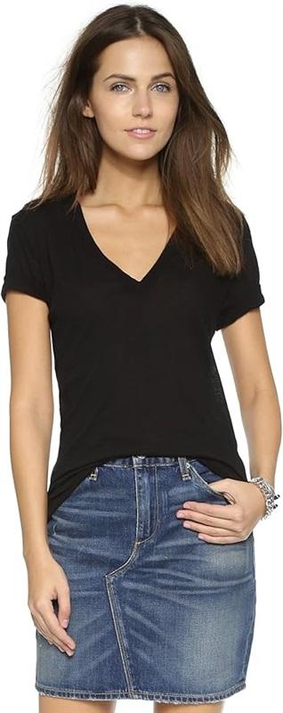 NWOT Monrow S Textured Tri-Blend Fitted V Neck Tee Charcoal 134435
