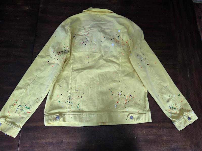 NWOT Mackeen XXL Yellow Paint Splatter Streetwear Denim Jacket 134436