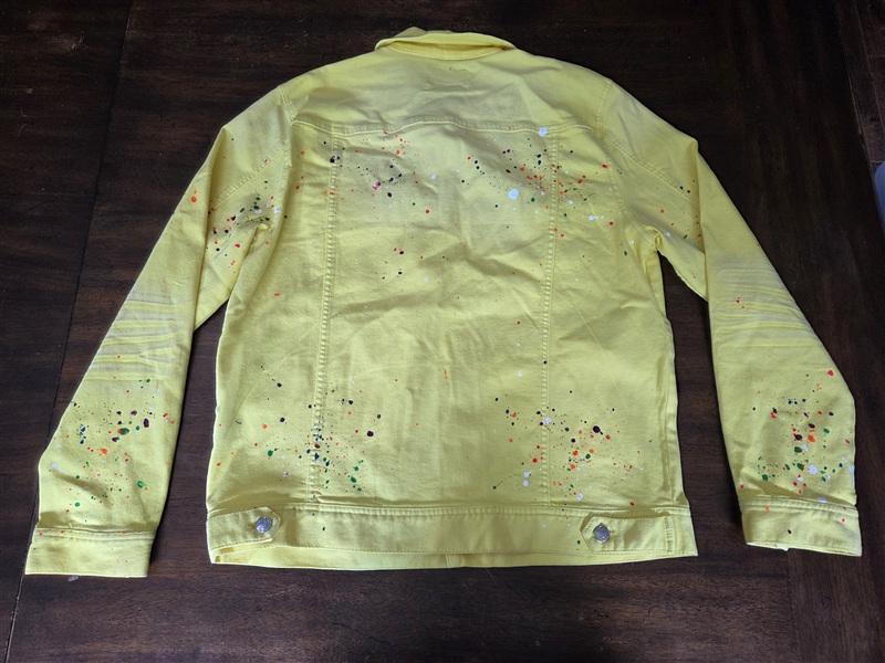 NWOT Mackeen XXL Yellow Paint Splatter Streetwear Denim Jacket 134436