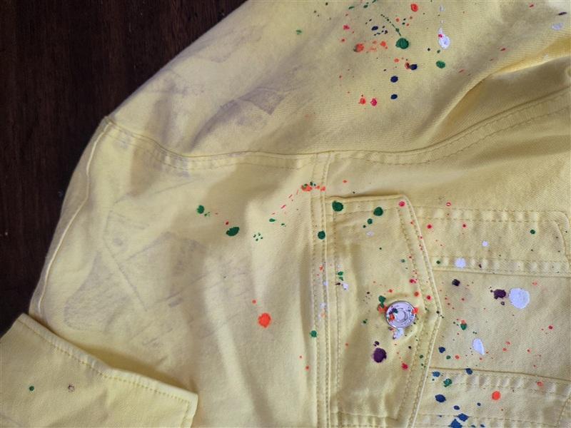 NWOT Mackeen XXL Yellow Paint Splatter Streetwear Denim Jacket 134436