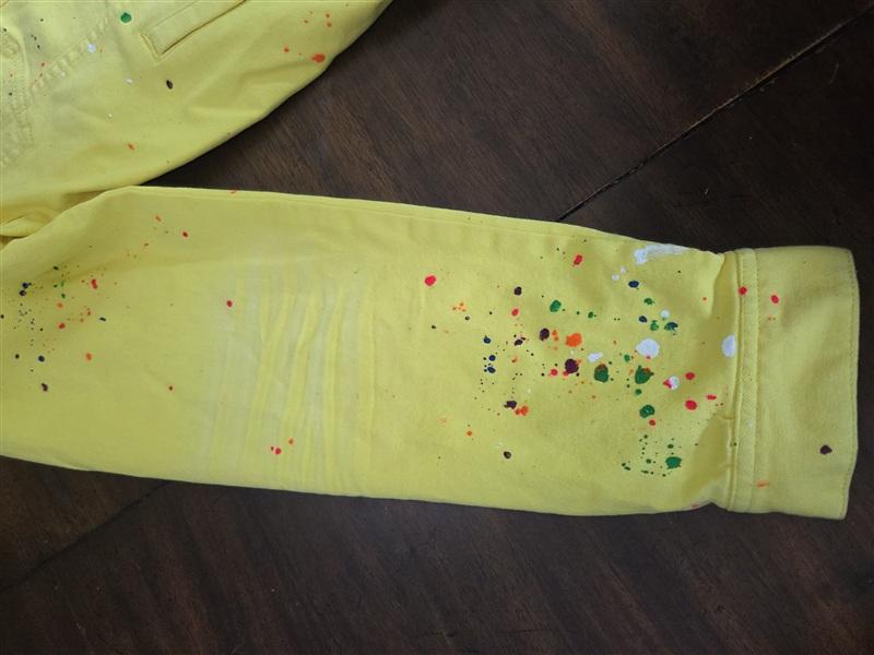 NWOT Mackeen XXL Yellow Paint Splatter Streetwear Denim Jacket 134436