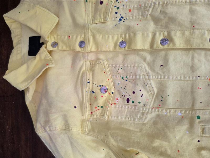 NWOT Mackeen XXL Yellow Paint Splatter Streetwear Denim Jacket 134436