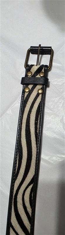 PO Boden LG Zebra Print Calf Hair Leather Brown Cream Belt Brass Buckle 134487