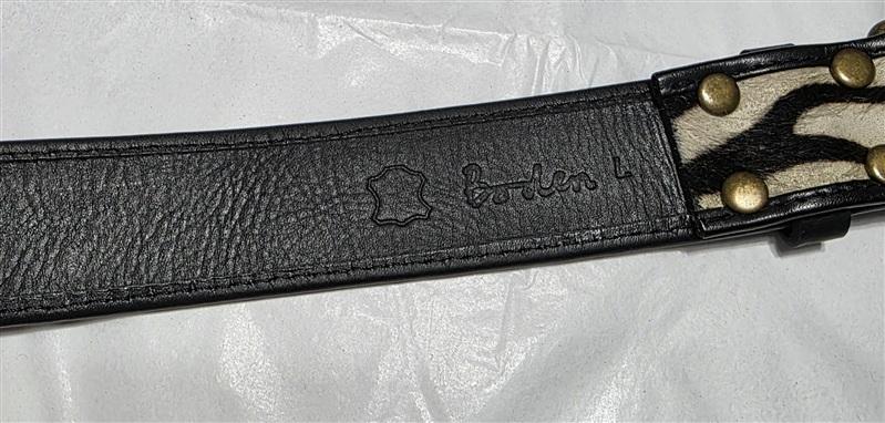 PO Boden LG Zebra Print Calf Hair Leather Brown Cream Belt Brass Buckle 134487