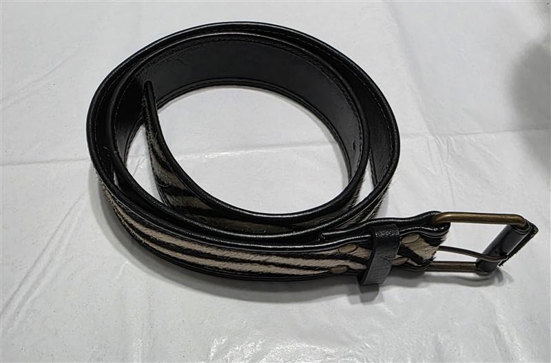 PO Boden LG Zebra Print Calf Hair Leather Brown Cream Belt Brass Buckle 134487