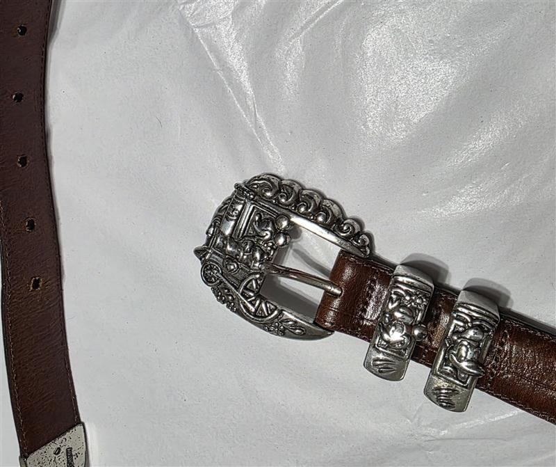 PO Brighton Disney 28 Mickey Train Conductor Brown Leather Lizard Belt 134488