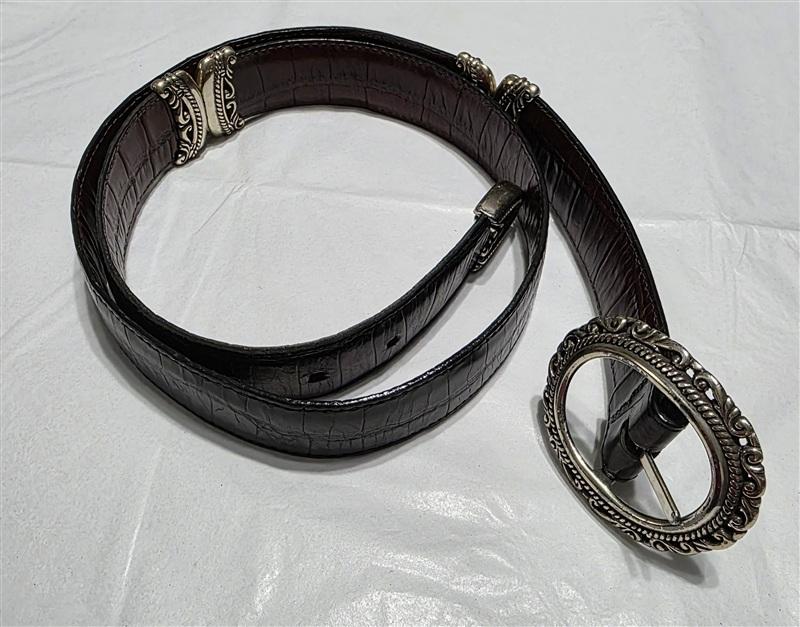 PO Brighton XL Reversible Segmented Black Brown Leather Lizard Belt 134489