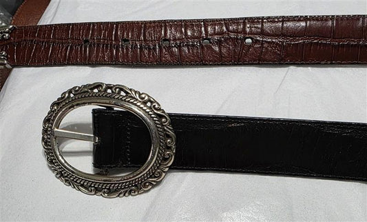 PO Brighton XL Reversible Segmented Black Brown Leather Lizard Belt 134489