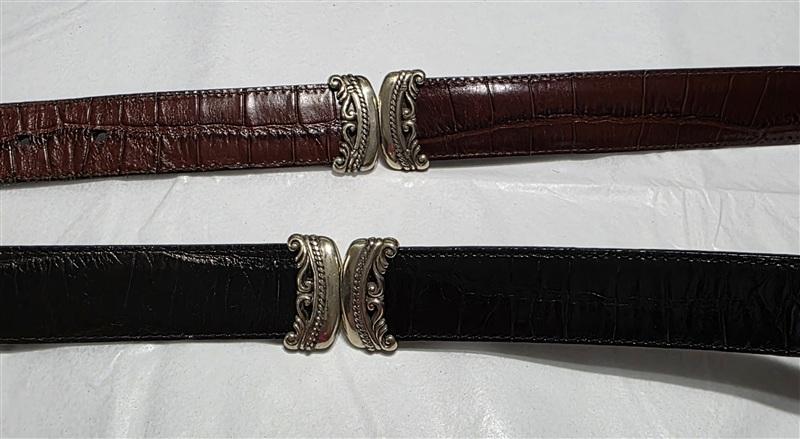 PO Brighton XL Reversible Segmented Black Brown Leather Lizard Belt 134489