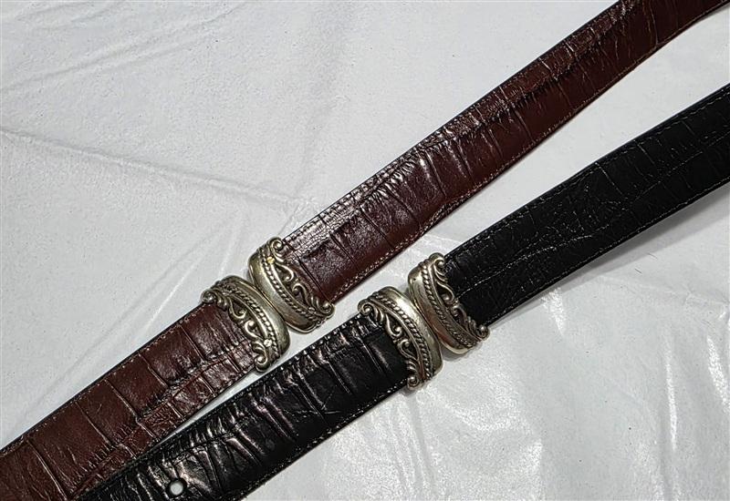 PO Brighton XL Reversible Segmented Black Brown Leather Lizard Belt 134489