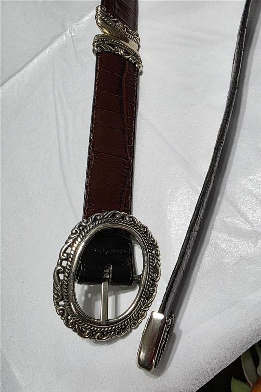 PO Brighton XL Reversible Segmented Black Brown Leather Lizard Belt 134489