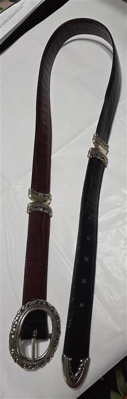 PO Brighton XL Reversible Segmented Black Brown Leather Lizard Belt 134489