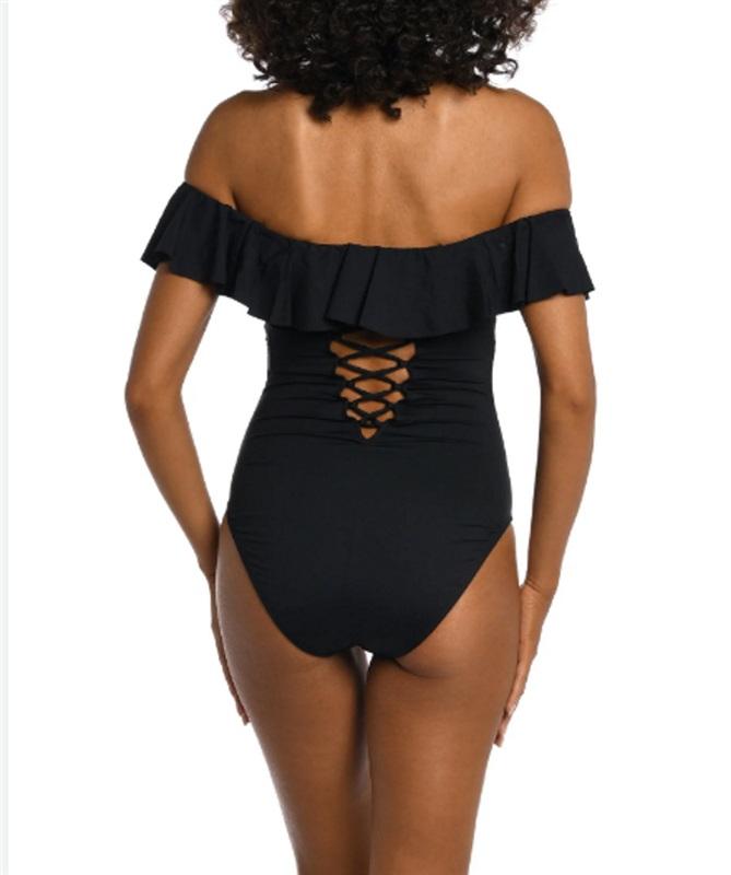 NWT La Blanca 14 Island Goddess Off The Shoulder Ruffle 1PC Swimsuit 134519